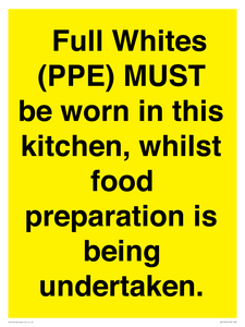  Full Whites (PPE) MUST be worn in this kitchen, whilst food preparation is being undertaken.